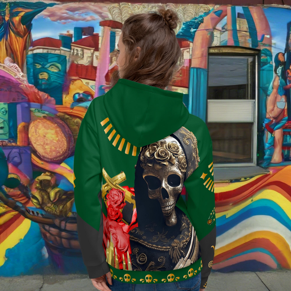 "High-quality hoodie from Cosmovisions' Santa Muerte Collection"